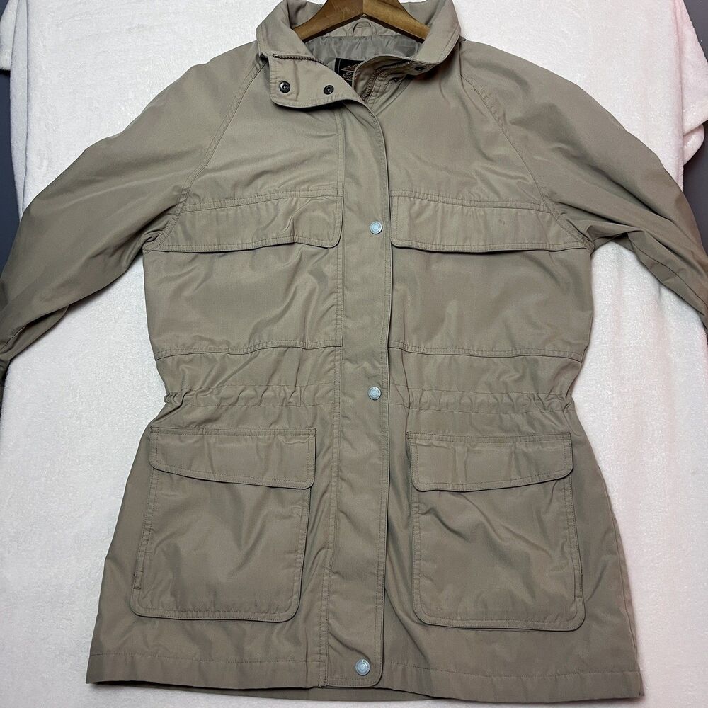 Eddie Bauer Womens M Khaki Utility Safari Jacket Hooded Field Coat Vintage Parka - Picture 2 of 12